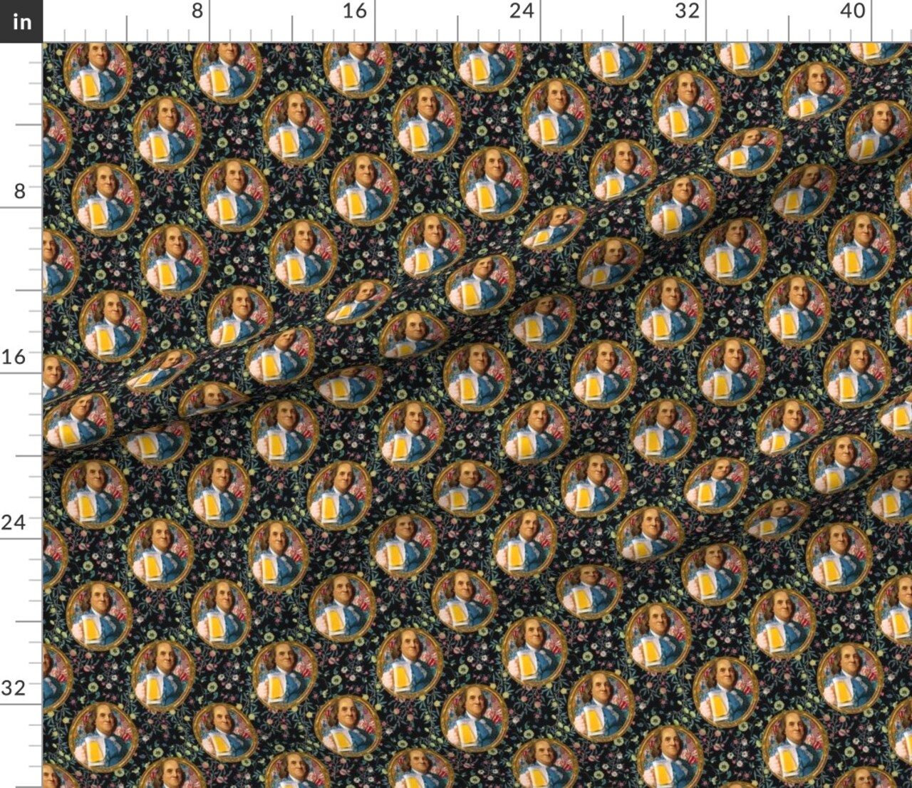 Benjamin Franklin Beer Floral Botanical Portrait Multicolor Constitution Bar Political Figure Historic Figures Pub Funny Cheers Large Scale Custom Printed Fabric by Spoonflower Various Fabrics by the Yard or Fat Quarter